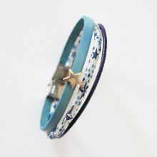 Bracelet Trio de cuirs et cordon Liberty étoiles bleues