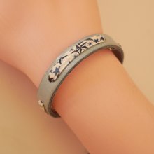 Bracelet Florâme au ruban liberty étoiles bleues sur cuir ciel