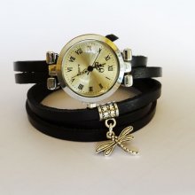 Montre bracelet en 5 tours charme Libellule