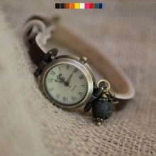 Montre breloque pierre de lave diffuseur au bracelet cuir au choix