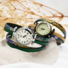 Montre bracelet double cuir imprimé impressionniste et couleur au choix à personnaliser 