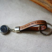 Porte-clefs en cuir avec pendentif diffuseur à personnaliser par gravure 