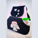 Sac à dos enfant brodé éléphant au chapeau rose personnalisable