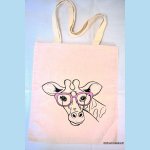 Tote Bag brodé girafe lunettes roses personnalisable