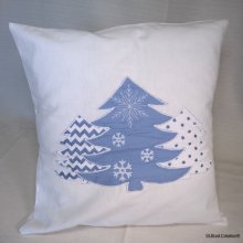 Housse de coussin Sapins bleus en appliqué