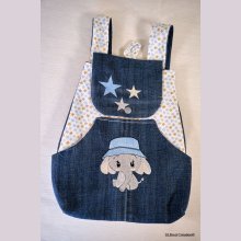 Sac à dos enfant brodé éléphant au chapeau bleu personnalisable