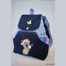 Sac à dos enfant brodé taureau jean personnalisable