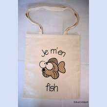 Tote Bag brodé poisson appliqué marron