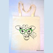 Tote Bag brodé girafe lunettes vertes personnalisable