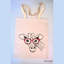 Tote Bag brodé girafe lunettes rouges personnalisable